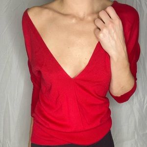Red Deep V-Neck Sweater